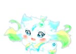 2017 absurd_res anthro blue_ears blue_eyes blush clothed clothing deaic digital_media_(artwork) female fur green_body green_fur hi_res kemono mammal musical_note open_mouth open_smile simple_background smile solo white_background white_body white_fur