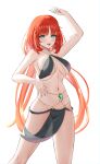  1girl absurdres blush bracer breasts dancer dokimaru english_commentary genshin_impact harem_outfit highres jewelry long_hair looking_at_viewer navel nilou_(genshin_impact) open_mouth red_hair smile solo stomach thighs twintails veil very_long_hair white_background 