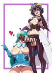  2girls ahoge ass_visible_through_thighs bar_censor bow bowtie breasts bridal_gauntlets censored demon_horns demon_wings elbow_gloves futa_with_female futanari gloves hair_between_eyes heart highres horns large_breasts large_penis long_hair magia_azul magia_baiser mahou_shoujo_ni_akogarete medium_breasts multiple_girls navel nipples open_mouth panties penis penis_on_face penis_over_eyes short_hair teeth testicles tongue tongue_out underwear v wings xllam 