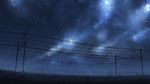  commentary grass mclelun night night_sky no_humans outdoors power_lines railing road scenery sky star_(sky) starry_sky 