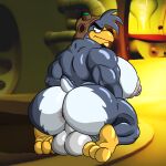 1:1 3-2-1_penguins! absurd_res adelie_penguin anthro anus avian balls big_balls big_butt big_feet big_nipples big_pecs bird bodily_fluids butt feet genitals headgear hi_res huge_butt humanoid kneeling male midgel_(3-2-1_penguins!) musclegut muscular nipples pecs penguin possbooty slightly_chubby slightly_chubby_male solo