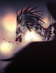  2017 black_feather blood fur open_mouth solo tatchit teeth tongue unknown_species white_fur yellow_eyes 