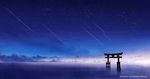  cloud commentary_request kijineko night night_sky no_humans ocean original outdoors partial_commentary reflection scenery seascape signature sky star_(sky) starry_sky torii twitter_username water_surface 