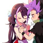  1boy 1girl azu. belt couple duo eyes_closed feathers kurosaki_ruri multicolored_hair spiky_hair torn torn_clothes two-tone_hair yu-gi-oh! yuu-gi-ou_arc-v yuuto_(yuu-gi-ou_arc-v) 