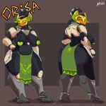 absurd_res anthro azulejo big_breasts big_butt blizzard_entertainment bottomwear breasts butt clothing female hi_res loincloth looking_at_viewer machine orisa_(overwatch) overwatch redesign robot simple_background solo thick_thighs