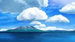  blue_sky cloud commentary_request day horizon island mountain nature no_humans ocean outdoors scenery seascape sky 