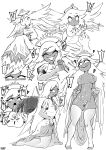 3_eyes absurd_res angel angel_humanoid asian_clothing breasts clothed clothing dress duo east_asian_clothing emily_(hazbin_hotel) female halo hazbin_hotel hi_res humanoid japanese_clothing legwear maebari monochrome mouth_play multi_eye multi_wing not_furry pasties ruddyrzaq seraph_(angel) stockings wings