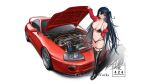  1girl azur_lane bikini black_bikini black_footwear boots breasts car cleavage commission engine english_commentary haow jacket large_breasts long_hair looking_at_viewer motor_vehicle navel off_shoulder official_alternate_costume one_side_up parted_lips red_eyes red_jacket shadow skindentation smile solo spoiler_(automobile) sports_car swimsuit taihou_(azur_lane) taihou_(enraptured_companion)_(azur_lane) thigh_boots thigh_strap toyota toyota_supra toyota_supra_mk_iv vehicle_focus very_long_hair white_background 