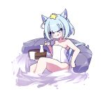  1girl alcohol animal_ears bottle cat_ears cat_tail cross_(vgne4542) highres jelly_hoshiumi onsen phase_connect sake sake_bottle short_hair solo tail white_background 