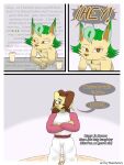 3:4 absurd_res anthro breasts brown_hair canid canine clothed clothing comic dialogue digital_drawing_(artwork) digital_media_(artwork) duo eeveelution english_text female flamberry_(artist) fur generation_4_pokemon generation_5_pokemon hair hi_res leaf leafeon lyennan_venizee_flare_(flamberry) male male/female mammal maya_lin_(flamberry) mienfoo mienshao nintendo open_mouth pokemon pokemon_(species) simple_background tan_body tan_fur text thinking