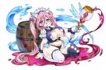  animal_ears barrel black_legwear blue_eyes blush bow breasts cat_ears cat_tail curvy detached_sleeves farinis fullbokko_heroes furry hair_between_eyes hair_bow holding holding_staff large_breasts long_hair mismatched_legwear navel non-web_source official_art paw_print pink_hair simple_background solo spilling staff tail very_long_hair white_background white_legwear wrist_cuffs 