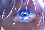  1boy blue_eyes close-up colored_eyelashes commentary_request gojou_satoru jujutsu_kaisen male_focus may_(illust_man_2020) solo white_eyelashes white_hair 