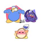 avian bandana_waddle_dee bird blush embarrassed featureless_crotch forest_draw group hi_res king_dedede kirby_(series) male meta_knight nintendo non-sexual penguin trio waddle_dee