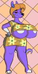  5_fingers animal_crossing anthro areola areola_slip big_breasts breasts cleavage clothed clothing edit female fingers fur hair half-closed_eyes hand_on_hip huge_breasts klutzatdusk lipstick looking_at_viewer macropod makeup mammal marsupial mature_female nintendo purple_fur short_hair skimpy smile smutbooru solo standing sylvia_(animal_crossing) thick_thighs under_boob video_games voluptuous wide_hips 