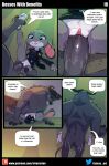 2024 chief_bogo comic disney english_text from_front_position fur genitals grey_body grey_fur hi_res judy_hopps lagomorph leporid lying mammal missionary_position on_back penis rabbit sex siroc size_difference text url vaginal zootopia