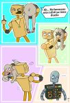 anthro blush butt butt_slap canid canine canis dog_(robot_dreams) domestic_dog gesture hand_gesture hi_res machine male male/male mammal middle_finger missluwu possessive robot robot_(robot_dreams) robot_dreams slap spanish_text spanking text tin_(robot_dreams)