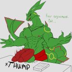 1:1 2023 2_penises 4_fingers abs anthro anthrofied balls balls_on_table balls_rest biceps big_balls big_penis biped clawed_fingers claws clothed clothing colored colored_line_art daikuhiroshiama dialogue digital_drawing_(artwork) digital_media_(artwork) dragon english_text erection fair_argument_(meme) fangs finger_claws fingers flat_colors furniture generation_3_pokemon genitals grant_(daikuhiroshiama) green_body green_text hi_res horn humanoid_genitalia humanoid_hands humanoid_penis legendary_pokemon looking_at_viewer male meme mostly_nude mostly_nude_anthro mostly_nude_male motion_lines multi_genitalia multi_penis muscular muscular_anthro muscular_male mythological_creature mythological_scalie mythology nintendo nipples non-mammal_balls onomatopoeia open_mouth paper partially_clothed pecs penis pokemon pokemon_(species) pokemorph presenting presenting_balls presenting_penis purple_penis rayquaza red_penis scalie sharp_teeth simple_background snout solo sound_effects standing table tail teeth text thick_penis thump tongue underwear underwear_down underwear_only white_background wingless_dragon