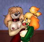 2024 5_fingers animal_crossing anthro anthro_on_anthro anthrofied ball_gag bdsm black_nose blonde_hair bondage bound breasts canid canine canis clothed clothing collar crossover disney domestic_dog duo exposed_breasts female fingers folwilliar fur gag gagged hair humanoid_hands isabelle_(animal_crossing) lady_and_the_tramp mammal nintendo nipples peg_(lady_and_the_tramp) pekingese posture_collar shih_tzu smile story story_in_description tan_body tan_fur toy_dog yellow_body yellow_fur
