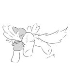 bag butt clothing cutie_mark derpy_hooves_(mlp) equid equine female flying friendship_is_magic hasbro headgear headwear hi_res horse mammal monochrome my_little_pony mythological_creature mythological_equine mythology pegasus pony shirt simple_background solo tail topwear tuskonline white_background wings