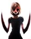  1girl blonde_hair blood_on_face bloody_hands bloody_tears breasts cry_of_fear dress faster female hollow_eyes looking_at_viewer medium_breasts monster_girl open_mouth short_hair simple_background solo 