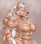  abs anthro biceps bodily_fluids canid canine canis demon fur hi_res lifewonders male mammal muscular muscular_anthro muscular_male nipples pecs solo tokyo_afterschool_summoners triceps vein veiny_muscles wolf znoneikaga 