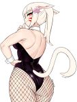 absurd_res accessory animal_ears animal_humanoid animal_tail big_butt blonde_hair blush breasts bunny_costume butt cat_humanoid clothing costume cuffs_(clothing) ears_down eyelashes facial_markings felid felid_humanoid feline feline_humanoid female final_fantasy final_fantasy_xiv fishnet_clothing fishnet_legwear flower flower_in_hair fur hair hair_accessory hand_on_hip head_markings hi_res humanoid legwear leotard looking_at_viewer looking_back looking_back_at_viewer mammal mammal_humanoid markings miqo&#039;te pivoted_ears plant purple_clothing purple_leotard rear_view red_eyes shnibbles simple_background smile solo square_enix tail tailed_humanoid tan_body tan_fur tan_skin thick_thighs white_background wide_hips