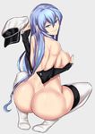  10s 1girl akame_ga_kill! ass blue_eyes blue_hair breasts butt_crack esdeath feet hat huge_ass long_hair looking_at_viewer nude sideboob smile solo very_long_hair 