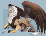 2024 avian avian_feet bestiality blue_eyes brown_body brown_feathers brown_fur capcom claws dragon&#039;s_dogma feathered_wings feathers feral fur gryphon hi_res male mythological_avian mythological_creature mythology quadruped solo tail tail_tuft tuft vamp_arts white_body white_feathers wings