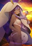  animal_ears ass atori breasts closed_mouth cowboy_shot dark_skin dimples_of_venus eyebrows_visible_through_hair facial_mark fate/grand_order fate_(series) from_behind hair_tubes hairband highres jackal_ears kickboard large_breasts long_hair looking_at_viewer looking_back medjed nitocris_(fate/grand_order) nitocris_(swimsuit_assassin)_(fate) one-piece_swimsuit perky_breasts purple_eyes purple_hair sidelocks sky smile solo swimsuit very_long_hair white_swimsuit 
