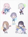  5girls bang_dream! bang_dream!_it&#039;s_mygo!!!!! bass_guitar black_hair black_skirt blue_eyes blue_jacket blue_shirt blush brown_hair chihaya_anon closed_mouth commentary dress drum drum_set e9_(reve0126) electric_guitar fang grey_background grey_hair guitar hashtag-only_commentary heterochromia highres holding holding_microphone instrument jacket kaname_raana long_hair long_sleeves looking_at_viewer medium_hair microphone multiple_girls music mygo!!!!!_(bang_dream!) nagasaki_soyo open_mouth pink_hair playing_guitar purple_eyes shiina_taki shirt short_hair simple_background singing skin_fang skirt smile takamatsu_tomori white_dress white_hair white_shirt yellow_eyes 