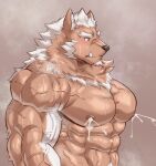 abs anthro biceps bodily_fluids canid canine canis demon fur hi_res lactating lifewonders male male_lactation mammal milk muscular muscular_anthro muscular_male nipples pecs solo tokyo_afterschool_summoners triceps vein veiny_muscles wolf znoneikaga