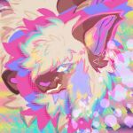  abstract_background altayr ambiguous_gender anthro blonde_hair blue_hair brown_body brown_fur colorful_theme fur hair headshot_portrait hi_res hyena mammal nonbinary_(lore) portrait solo starrmutt trans_(lore) 