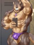 abs anthro bulge canid canine canis clothing domestic_dog fur hi_res lifewonders live_a_hero male mammal muscular muscular_anthro muscular_male nipples pecs pubraseer purple_clothing purple_underwear solo underwear vein veiny_muscles znoneikaga