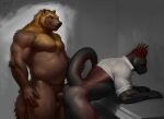  aduran anal anal_penetration anthro bear bent_over body_hair chest_hair duo hi_res holding_tail male male/male mammal mature_male musclegut muscular muscular_male penetration raised_tail scalie tail 
