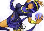  commentary_request covered_nipples crystal_ball hagoromo highres impossible_clothes menat navel over-kneehighs purple_hair ryoushun shawl street_fighter street_fighter_v thighhighs yellow_eyes 
