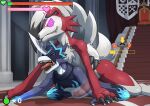  anal anthro bandai_namco canid canine digimon digimon_(species) duo flamedramon forced game_ui generation_7_pokemon hi_res lycanroc male male/male mammal midnight_lycanroc nintendo pokemon pokemon_(species) rape scalie smile smirk smug voidtails 