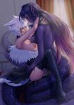  2girls absurdres animal_ears armpits arms_around_neck black_choker black_footwear black_gloves black_hair blue_eyes blurry blurry_background blush boots breasts cat_ears choker coat colored_skin cum cum_in_pussy curtains final_fantasy final_fantasy_xiv from_behind fur-trimmed_coat fur_trim futa_with_female futanari gloves hands_on_another&#039;s_waist highres lamia large_breasts lipstick long_hair looking_at_another makeup monster_girl multiple_girls nipples platform_boots platform_footwear pointy_ears purple_skin sex sweat thigh_boots very_long_hair white_hair window_shadow y&#039;shtola_rhul yellow_eyes zukake 