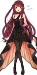  absurdres artist_name blush choker crossed_legs dress emy formal full_body girls_frontline highres long_hair looking_at_viewer open_mouth pantyhose purple_hair red_eyes simple_background solo standing very_long_hair wa2000_(girls_frontline) 