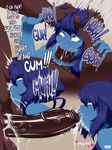  1boy 1girl blue_hair blue_skin breasts cum cum_in_mouth dark_skin deepthroat fellatio huge_penis jlullaby lapis_lazuli_(steven_universe) midriff oral penis steven_universe testicles uncensored 