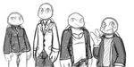  2017 anthro clothed clothing donatello_(tmnt) freckles greyscale group inkyfrog leonardo_(tmnt) looking_at_viewer male michelangelo_(tmnt) monochrome raphael_(tmnt) reptile scalie shell simple_background sketch smile standing teenage_mutant_ninja_turtles turtle waving white_background 