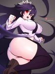  1girl ass clenched_hand filia_(skullgirls) highres jaxdrawz looking_at_viewer necktie open_mouth panties red_eyes samson_(skullgirls) skirt skullgirls solo underwear white_panties 