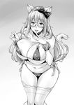  animal_ears areola_slip areolae bare_shoulders belly bikini_top blush bow breasts cameltoe cat_ears cat_tail cleavage covered_nipples eyebrows_visible_through_hair finger_to_mouth glasses gradient gradient_background greyscale hair_bow hairband hips huge_breasts lace lace_legwear large_areolae large_breasts long_hair looking_at_viewer mature monochrome navel open_mouth parted_lips raised_eyebrows round_eyewear scrunchie skindentation smile solo strap_pull tail takurou thick_thighs thighhighs thighs upper_teeth wrist_scrunchie 