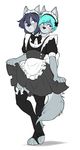  2_heads anthro blush canine clothed clothing conjoined crossdressing damien_and_camille digital_media_(artwork) duo fur girly magicalzombie maid_uniform male mammal multi_head one_eye_closed siamese_twins smile uniform wink 