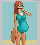  2024 5_fingers absurd_res anthro belly big_belly black_nose breasts brown_body brown_fur brown_hair canid canine canis cleavage clothed clothing domestic_dog dweevil eyewear female fingers fur glasses hair hi_res humanoid_hands hunting_dog illumination_entertainment mammal one-piece_swimsuit pregnant pregnant_anthro pregnant_female saluki sighthound signature sing_(movie) solo standing suki_lane swimwear 