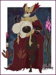 anthro big_breasts bracelet breasts delphox dizzyknight female fire forehead_gem gem generation_6_pokemon hi_res huge_breasts jewelry nintendo nipples pokemon pokemon_(species) ring solo staff thick_thighs