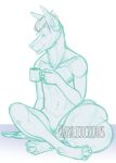  anthro canid digitigrade ear_piercing ear_ring facial_piercing featureless_crotch front_view hair holding_mug holding_object lip_piercing male mammal monochrome mouth_closed mug multiple_piercings navel nude piercing rayliicious ring_piercing short_hair simple_background sitting sketch snakebite_piercing solo tail 