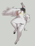anthro big_breasts bottomless bra breasts clothed clothing female fingering hair hi_res hiding_face lavasi long_hair lying masturbation morgan_(lavasi) on_side paws raised_leg solo thick_thighs underwear