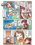  &gt;:) :d ^_^ bamboo_steamer bangs baozi blunt_bangs brown_hair chopsticks cloak closed_eyes comic eating food holding holding_chopsticks hood hood_up hooded_cloak jitome long_hair magia_record:_mahou_shoujo_madoka_magica_gaiden magical_girl mahou_shoujo_madoka_magica multiple_girls one_side_up open_mouth papa pink_hair plate red_hair restaurant rice running sakura_kyouko smile tamaki_iroha translation_request v-shaped_eyebrows yui_tsuruno 