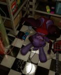  2penkiy 3d_(artwork) absurd_res anthro big_breasts bonnie_(cally3d) bonnie_(fnaf) breasts buckteeth clothed clothing digital_media_(artwork) eyes_closed eyeshadow female five_nights_at_freddy&#039;s fredina&#039;s_nightclub guitar hi_res lagomorph legs_up legwear leporid lying makeup mammal musical_instrument on_back plucked_string_instrument rabbit scottgames shelf solo string_instrument teeth thigh_highs 