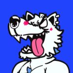 blush blush_lines canid canine fangs humanoid male mammal otto_erotic piercing solo teeth tongue tongue_out